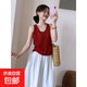 設計感后背扣子冰麻背心2025夏季新款韓版百搭休閑無(wú)袖上衣女 紅色 均碼 【建議80-120斤穿】