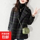 新款格子西裝毛呢外套2026秋冬女韓版寬松復古格紋毛呢大衣中長(cháng)款 圖片色 3XL