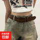 歐美復古印花棕色皮帶女做舊y2k朋克風(fēng)新款美式個(gè)性韓版百搭腰帶 棕色 100cm