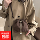2026新款女包磨砂面水桶包女復古百搭單肩斜挎包鏈條抽繩小眾設計 咖色