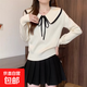 秋冬新款甜美風(fēng)娃娃領(lǐng)蝴蝶結針織衫女裝紅色套頭顯瘦百搭毛衣年貨 805白色 均碼
