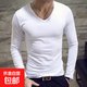 長(cháng)袖男士?jì)纫履鸂柷镆聠渭弦履虚L(cháng)袖緊身白色打底體恤衫超薄款 V領(lǐng)白色 2XL