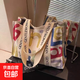 大容量帆布包女夏天外出短途旅行包休閑上班通勤托特包手提購物袋 彩字母 均碼