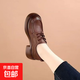 單鞋女2025秋季新款復古高跟鞋圓頭系帶百搭厚底英倫風(fēng)小皮鞋 淺棕色 38