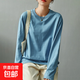 【親膚透氣】新疆棉純棉正肩長(cháng)袖t恤女裝寬松圓領(lǐng)內搭打底衫白色 藍色 L