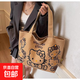 可愛(ài)貓咪帆布包包女大容量通勤單肩手提袋學(xué)生百搭外出通勤媽咪包 棕色Kitty貓