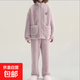 情侶珊瑚絨睡衣冬季加厚保暖拉鏈可愛(ài)卡通家居服珊瑚絨外套可外穿 粉紫盾牌拉鏈 2XL 140-160斤