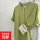 100%棉短袖t恤女2026夏季新款寬松學(xué)生百搭顯瘦落肩230g半袖XJFS 淺綠色 3XL （150-170斤）