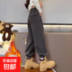 女童一體絨褲子冬季2025新款冬裝兒童衛褲女孩大童加絨運動(dòng)褲秋冬 RN21-深灰色加絨 160