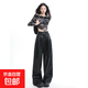 美式寬松皮褲女2026新款春秋復古高腰直筒顯瘦休閑褲PU皮闊腿褲 黑色 S
