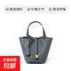 真皮水桶包菜籃子頭層牛皮女包手提包媽咪包新娘婚包高級感 霧藍 無(wú)禮盒