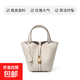 真皮水桶包菜籃子頭層牛皮女包手提包媽咪包新娘婚包高級感 米白色 無(wú)禮盒