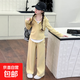 韓國女童洋氣連帽衛衣套裝2026春秋季女孩假兩件闊腿褲運動(dòng)兩件套 XGT-Z10-黃色套裝 150