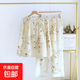 睡衣女春秋季水洗棉紗布雙層縐布薄款長(cháng)袖長(cháng)褲開(kāi)衫寬松家居服套裝 蝴蝶飛花長(cháng)套*圓領(lǐng) XL (170) （建議身高165-175）