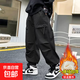 男童褲子秋冬款2025新款兒童工裝褲冬季中大童冬裝男孩一體加絨褲 XGT-RG51-黑色【加絨】 150