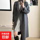 西裝領(lǐng)落肩袖收腰系帶長(cháng)袖加長(cháng)款雙面尼羊毛大衣毛呢外套女秋冬 碳黑 S