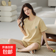 純棉睡衣女夏短袖套裝韓版可愛(ài)夏短褲卡通休閑季家居服2025年新款 豆綠色 L 【100-120斤】
