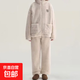 情侶珊瑚絨睡衣冬季加厚保暖拉鏈可愛(ài)卡通家居服珊瑚絨外套可外穿 米杏盾牌拉鏈 L 100-120斤
