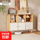 家用落地書(shū)柜置物柜靠墻簡(jiǎn)易書(shū)架一體式帶門(mén)矮柜多層格子柜收納柜 【加厚板材】橡膠木色+白門(mén)92*24*76CM
