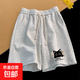 夏季薄港風(fēng)貓咪小狗印花短褲子男運動(dòng)寬松潮牌潮流百搭情侶五分褲 灰色 M