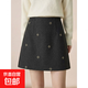 刺繡毛呢包臀半身裙女秋冬顯瘦小個(gè)子外穿a字短裙大碼深灰色高腰 灰色 XL