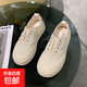 2026年春夏季新款韓版平底學(xué)生女休閑百搭透氣一腳蹬懶人鞋帆布鞋 米色 37