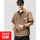 短袖polo衫男夏季工裝襯衫日系復古翻領(lǐng)5分半袖設計感T恤痞帥襯衣 棕色 2XL