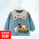 兒童罩衣男寶寶秋冬防水防臟燈芯絨反穿嬰兒吃飯衣圍兜幼兒園護衣 6807挖掘機 淺藍 110碼（建議2-3歲）