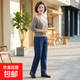 春秋媽媽裝牛仔褲彈力棉中老年女褲冬季加絨加厚直筒褲高腰休閑褲 深藍色 常規 春秋款 3XL 129-139斤