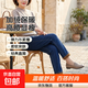 春秋媽媽裝牛仔褲彈力棉中老年女褲冬季加絨加厚直筒褲高腰休閑褲 深藍色 加厚 加絨款 2XL 116-128斤