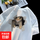 日系短袖t恤男生2026夏季小貓咪印花純棉寬松ins潮牌情侶半袖體恤 白色 XL （建議150斤內）