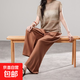 慵懶麻料褲子女夏季薄款寬松休閑棉麻褲冰絲闊腿褲顯瘦垂感高腰 焦糖色 均碼 【80斤-145斤】