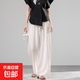 慵懶麻料褲子女夏季薄款寬松休閑棉麻褲冰絲闊腿褲顯瘦垂感高腰 白色 均碼 【80斤-145斤】