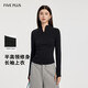 FivePlus半開(kāi)襟長(cháng)袖t恤女高級感氣質(zhì)辣妹內衫外搭修身顯瘦上衣 黑色 L