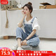 佐敘減齡牛仔背帶褲森女系2025春秋網(wǎng)紅韓版寬松顯瘦小個(gè)子九分連體褲 水洗藍 M （105-115斤）