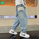 木木屋男童牛仔褲童裝秋款兒童長(cháng)褲中大童炸街秋季休閑百搭褲 藍色 160