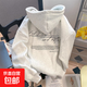 美式字母連帽衛衣女秋冬寬松百搭加厚加絨小個(gè)子保暖冬天上衣GZXY 白灰色-筆畫(huà)字母【加絨加厚款】 XL （建議119-135斤）