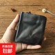 新款頭層牛皮錢(qián)包男士復古兩折短款拉鏈錢(qián)包褶皺手工做舊牛皮錢(qián)夾 黑色 SG813