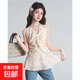 法式碎花氣質(zhì)吊帶背心女夏季度假風(fēng)性感露背甜美無(wú)袖上衣 杏色粉花 M 110斤以下