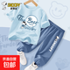 男童夏季套裝2025新款帥氣時(shí)髦童裝運動(dòng)服男孩衣服兒童夏裝 超棒努比晴空藍+行走努比牛仔藍 110