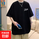 純棉短袖t恤男士夏季2025新款休閑潮牌潮流寬松男生夏天體恤衣服 ZJT-D17黑色 L 【建議105-130斤】