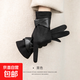 仿麂皮絨手套女冬季新款加絨保暖防寒觸屏騎行開(kāi)車(chē)防風(fēng)手套 黑色（經(jīng)典款可觸屏）