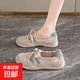 品牌淺口帆布鞋女防滑軟底一腳蹬小白鞋2025小輕便平底運動(dòng)鞋 卡其 單層 38