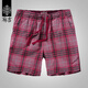 麻吉 MATCH 短褲男寬松休閑五分褲男士潮流格子短褲時(shí)尚純棉大褲衩男 3100 紅格 S