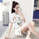 奧蜜雪 純棉睡衣女夏季短袖短褲可愛(ài)少女學(xué)生全棉家居服兩件套裝可外穿 h-3057 白蘑菇葉子 S 【推薦70斤-90斤】