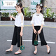 粉筆末端女童套裝中大兒童夏季兩件套女孩衣服女裝薄款蕾絲短袖中褲七分褲 白色 160