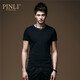 品立（PINLI）短袖t恤男夏季男裝上衣純色百搭修身打底衫男士休閑體恤 黑色 XL 180