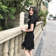 TUOSE 連衣裙 香港潮牌冷淡風(fēng)復(fù)古簡(jiǎn)約連衣裙韓版修身學(xué)生不規(guī)則荷葉邊顯瘦赫本小黑裙 黑色 S