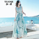 TUOSE 連衣裙 香港潮牌夏季新品女裝修身顯瘦圓領(lǐng)系帶無袖雪紡長裙海邊度假沙灘裙 圖片色 xl