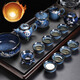 器美優(yōu)品 茶具套裝建盞鑲鎏銀曜變天目釉功夫茶具整套陶瓷泡茶壺茶杯送禮 藍菲茶壺蛟龍茶洗騰龍 15件